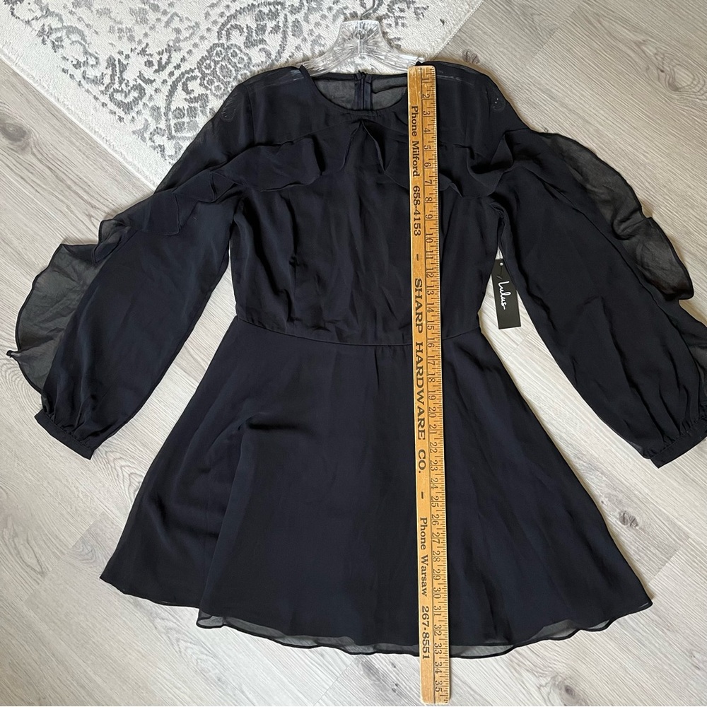 Lulu's NWT Longtime Love Black Long Sleeve Skater Dress Large Sheer Ruffle Goth - Picture 12 of 16
